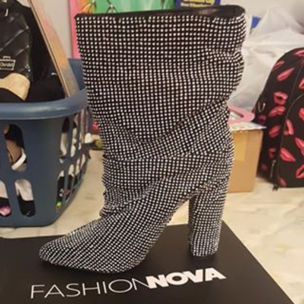 Fashion Nova black studded boots